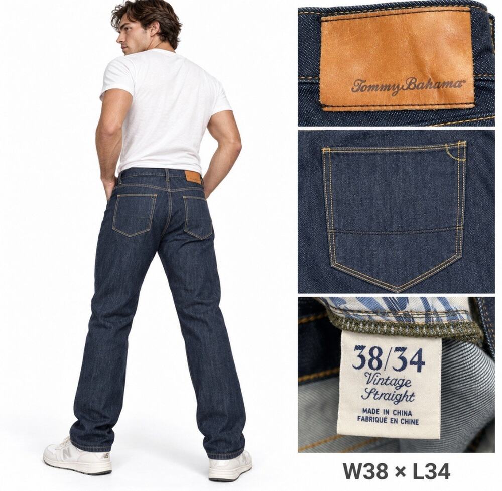 Tommy Bahama Men's Vintage Straight Jeans Size 38x34 Dark Wash Denim